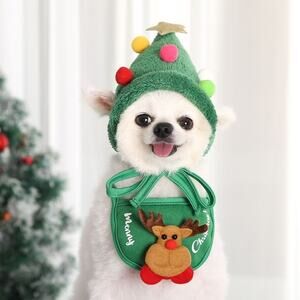 Birthday & Christmas Dog Costume Set with Bandana & Hat, Holiday Outfit
